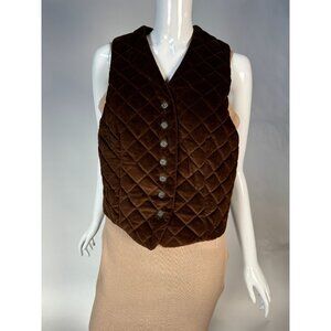 Vintage Brown Quilted Velvet Button-Up Vest Womens